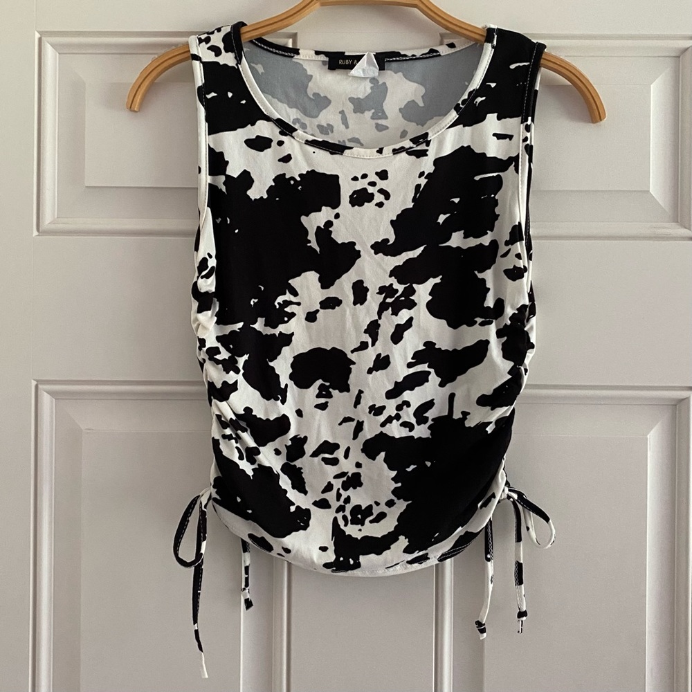 Vintage Black and White Cow Print Tank Top